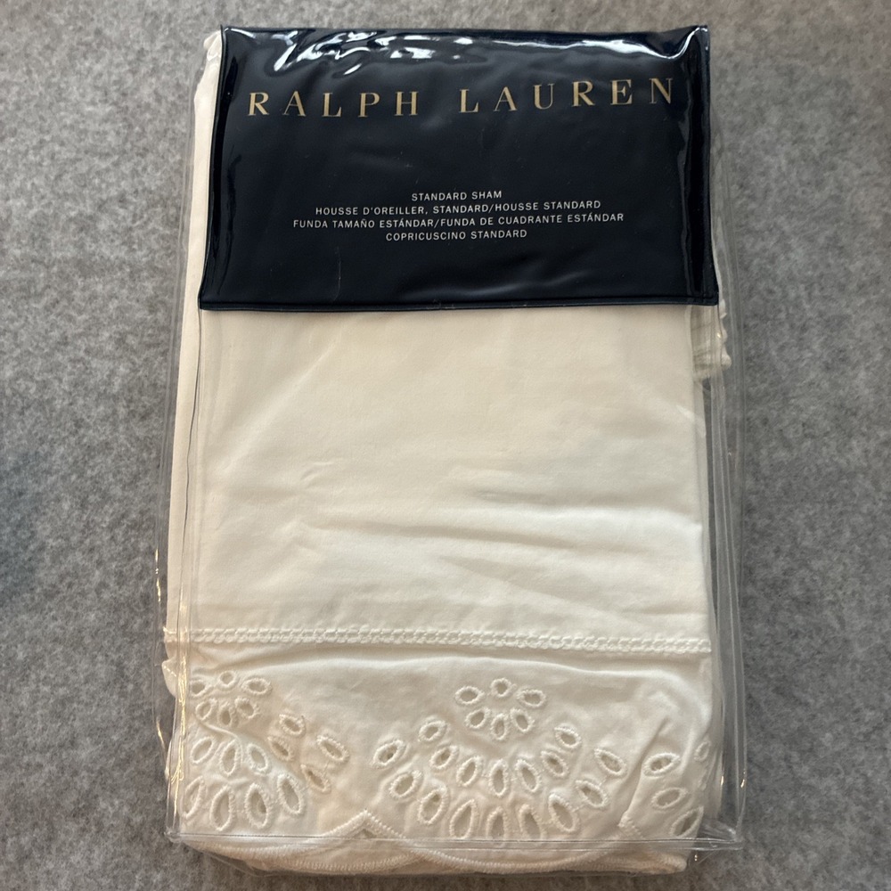 Ralph Lauren CRESTWOOD Standard WHITE LACE Pillow Sham Georgica NEW